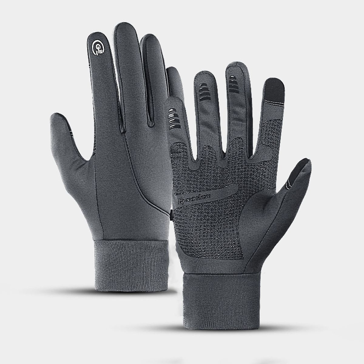 LAOdou 1 Pair Full Finger Touch Screen Finger Gloves Plush-Grey