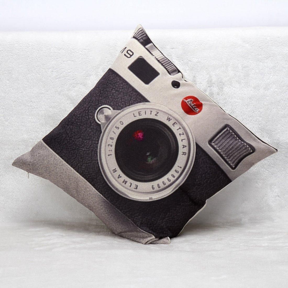 Linen sofa camera model Cushion case Pillowcase 45x45cm Black + white