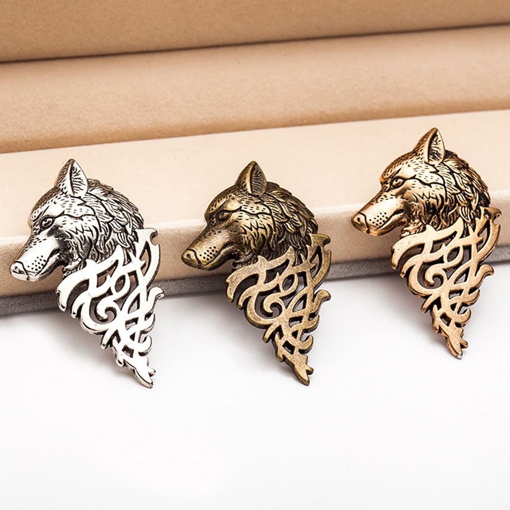Vintage Women Men Wolf Lapel Brooch Pin Collar Jewelry-Black