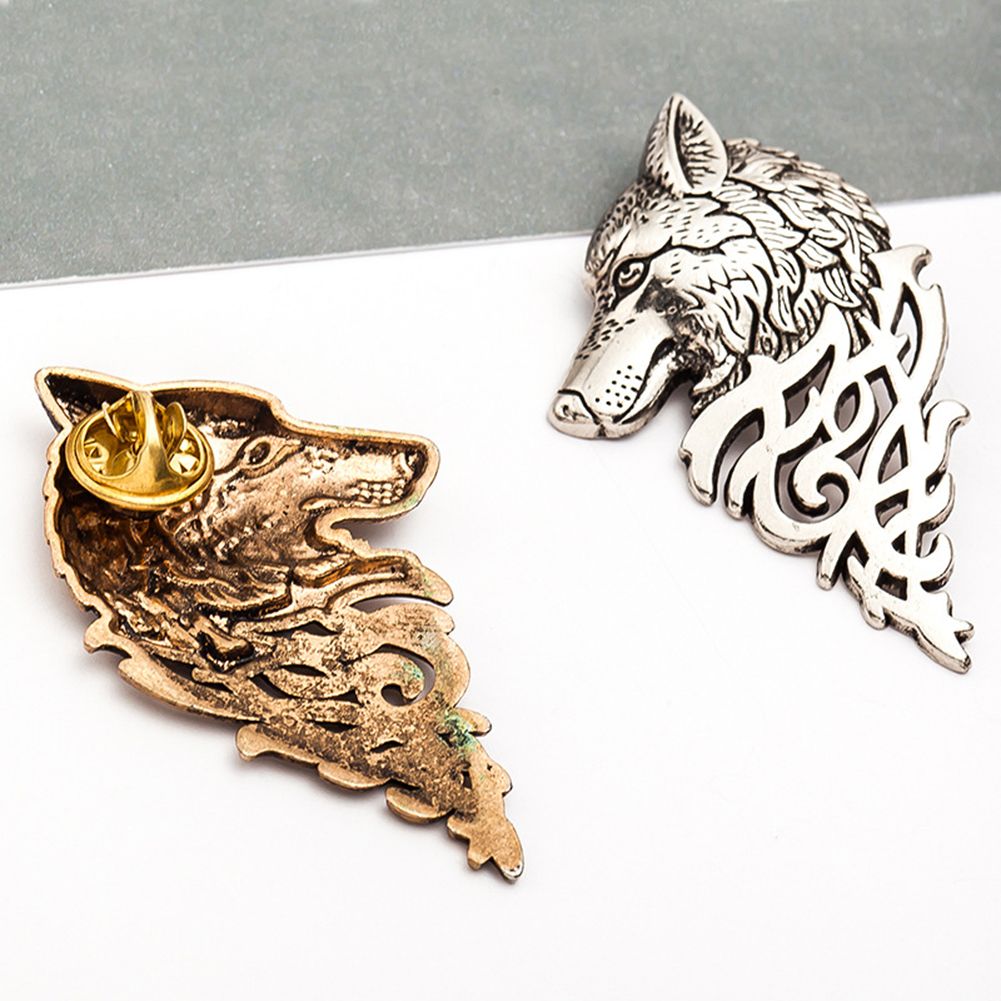 Vintage Women Men Wolf Lapel Brooch Pin Collar Jewelry-Black