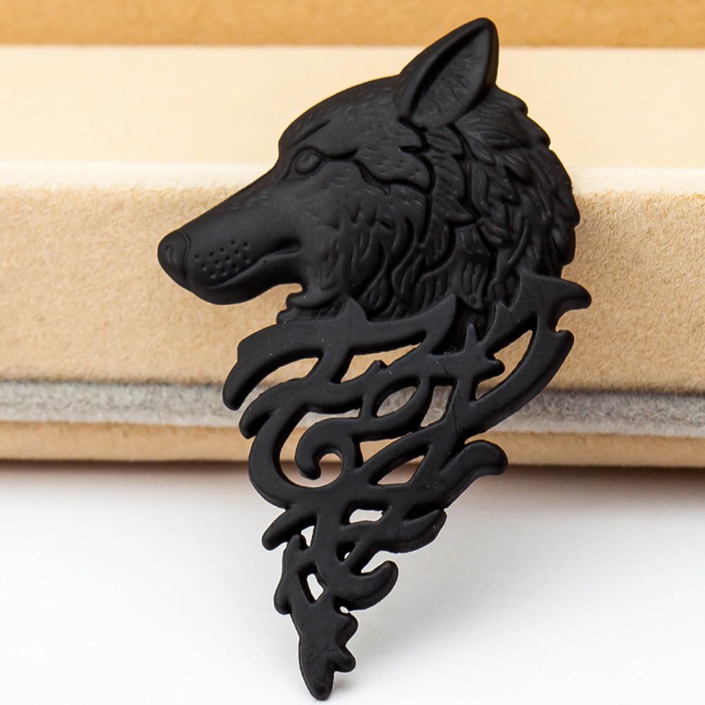 Vintage Women Men Wolf Lapel Brooch Pin Collar Jewelry-Black