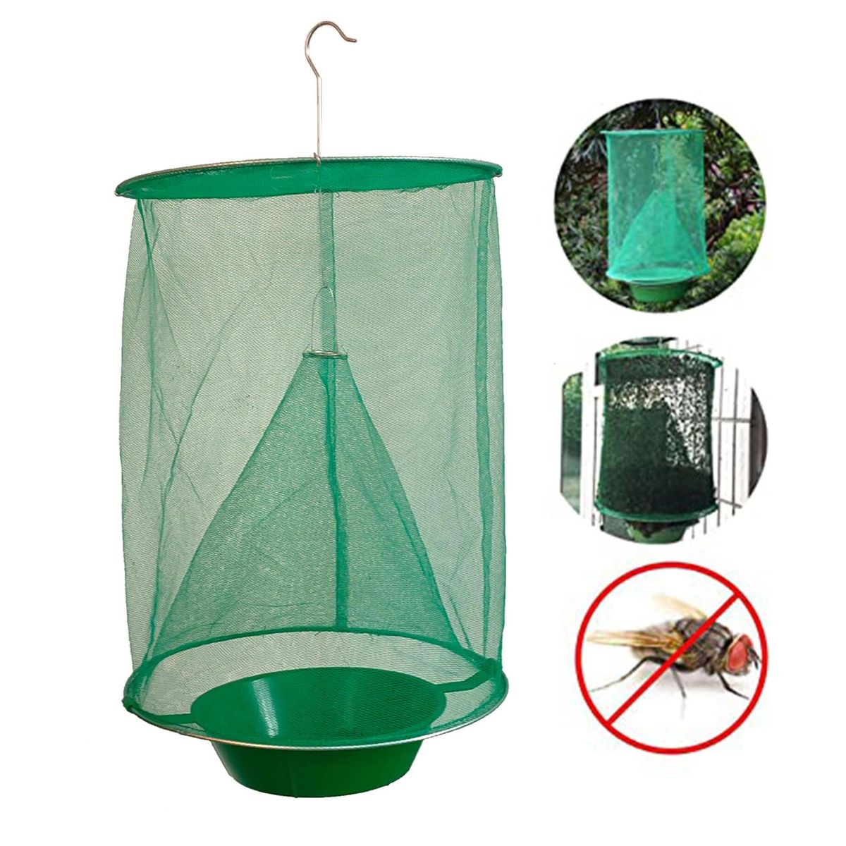 Fly Catcher Hanging Fly Catching Cage Fly Trap Flytrap Foldable Flies Trap Cage with Pot for Garden Ranch Orchard