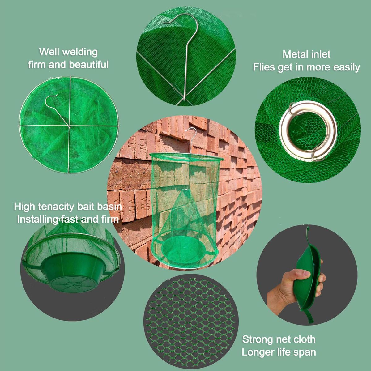 Fly Catcher Hanging Fly Catching Cage Fly Trap Flytrap Foldable Flies Trap Cage with Pot for Garden Ranch Orchard