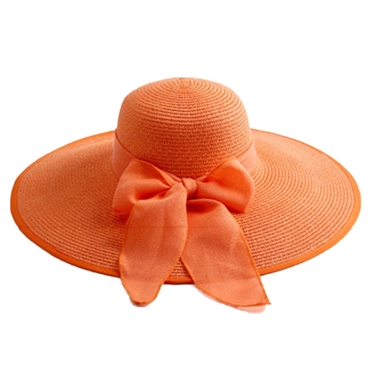 Straw Hat Comfortable Ribbon Bow Summer Cap Orange