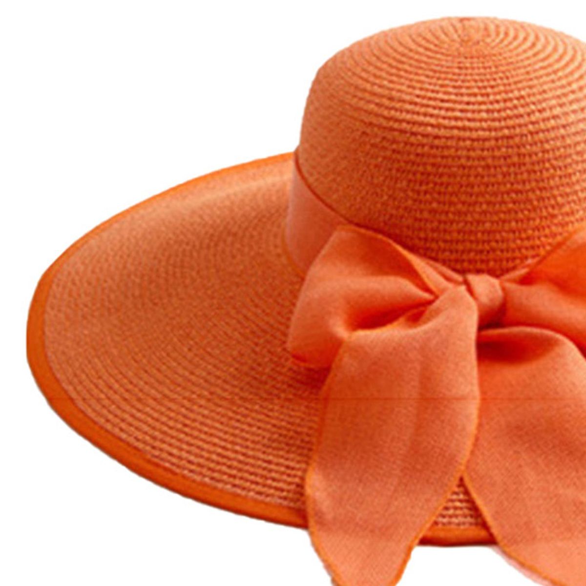 Straw Hat Comfortable Ribbon Bow Summer Cap Orange