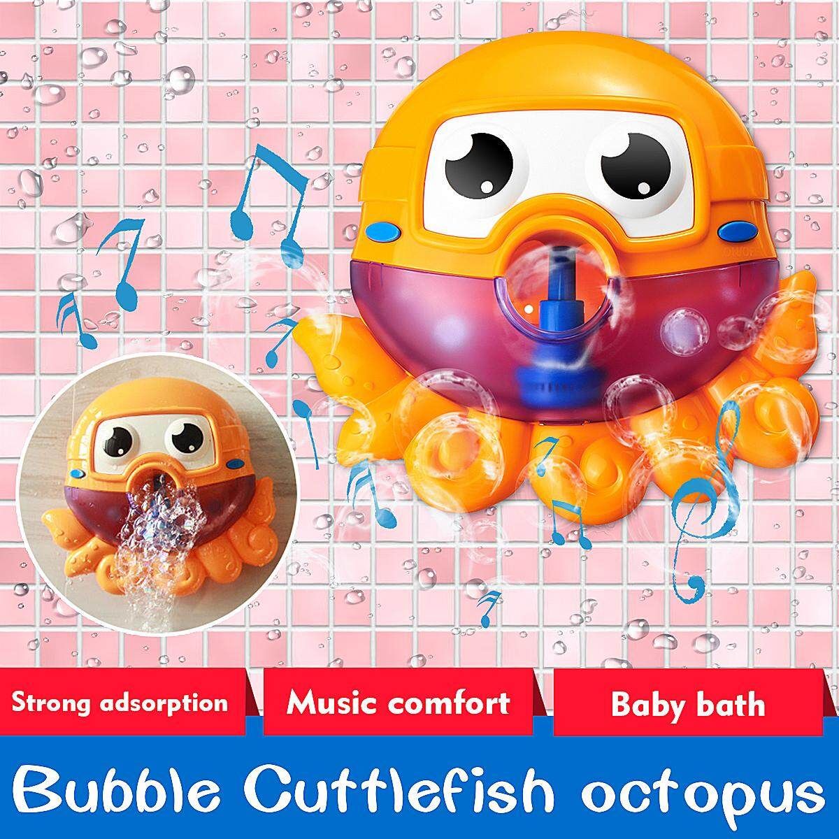 Kids Baby Bubble Frog Crab Automatic Shower Machine Blower Maker Bath Music Toy Octopus Bubble Machine (Orange) Color Box