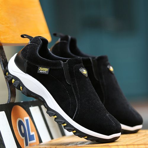 High-quality Men Hiking Shoes Big Size 39-48 Suede Leather Slip On Sneakers Anti-Slip Outdoor Trekking Travel Footwear Mountain Shoes Black