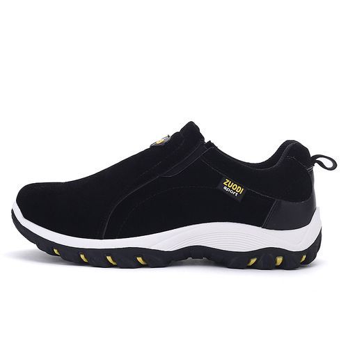 High-quality Men Hiking Shoes Big Size 39-48 Suede Leather Slip On Sneakers Anti-Slip Outdoor Trekking Travel Footwear Mountain Shoes Black