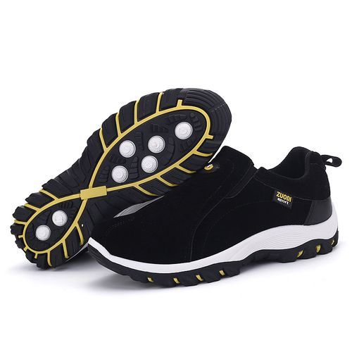 High-quality Men Hiking Shoes Big Size 39-48 Suede Leather Slip On Sneakers Anti-Slip Outdoor Trekking Travel Footwear Mountain Shoes Black