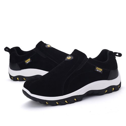 High-quality Men Hiking Shoes Big Size 39-48 Suede Leather Slip On Sneakers Anti-Slip Outdoor Trekking Travel Footwear Mountain Shoes Black