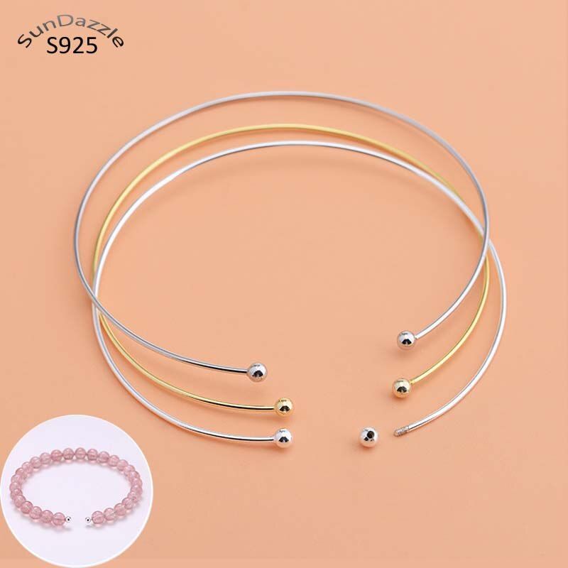 Genuine Real Pure Solid 925 Sterling Silver Cuff Bangles For Beads Hand Band Jewelry Findings Beading Threading Bangle 18K Gold Color