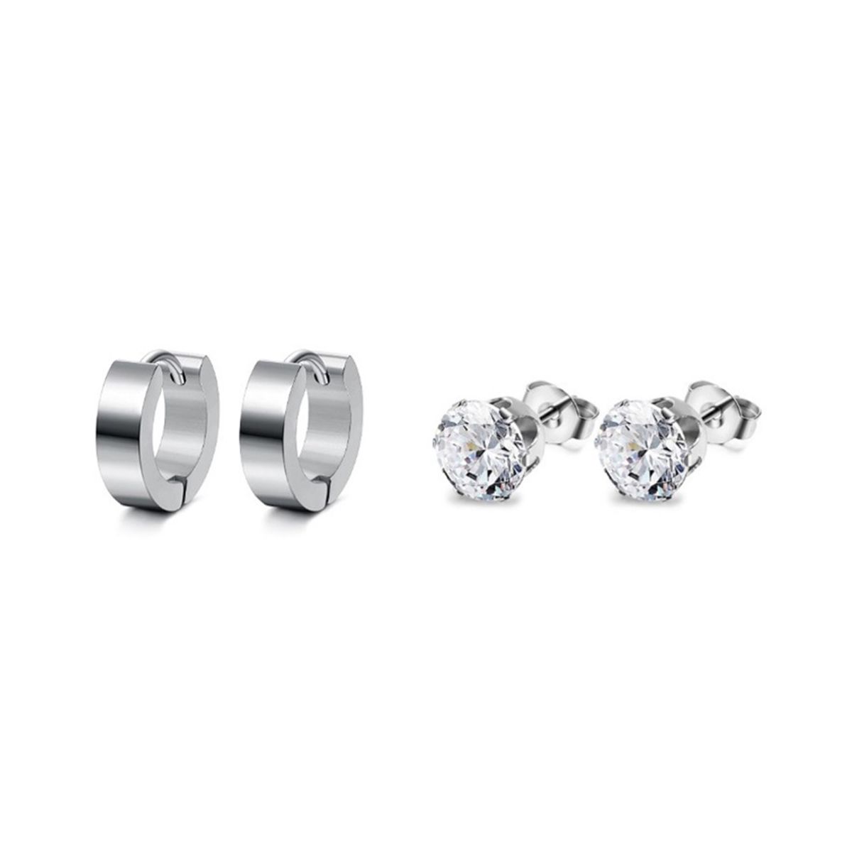6 Pairs Earrings Wear-resistant Rhinestone Inlaid Stainless Steel Stylish Ear Clips For Daily-Silver
