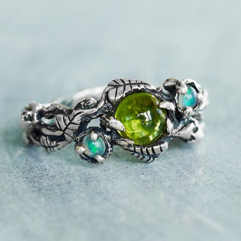 Leaf Wrapped Gemstone Ring Anniversary Gift Ring Party Jewelry