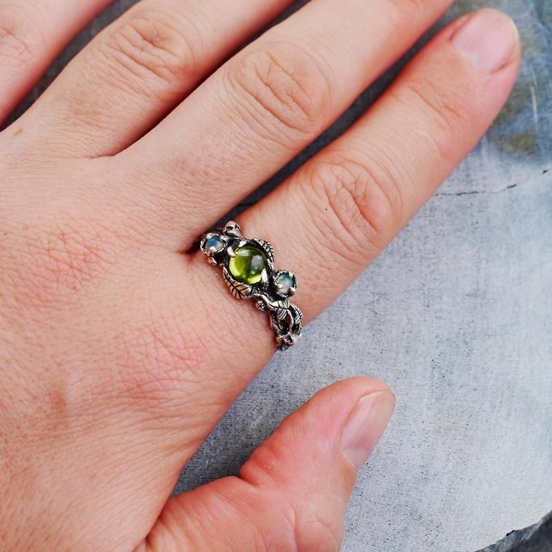 Leaf Wrapped Gemstone Ring Anniversary Gift Ring Party Jewelry