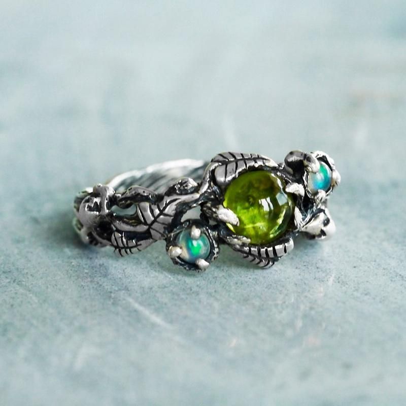 Leaf Wrapped Gemstone Ring Anniversary Gift Ring Party Jewelry