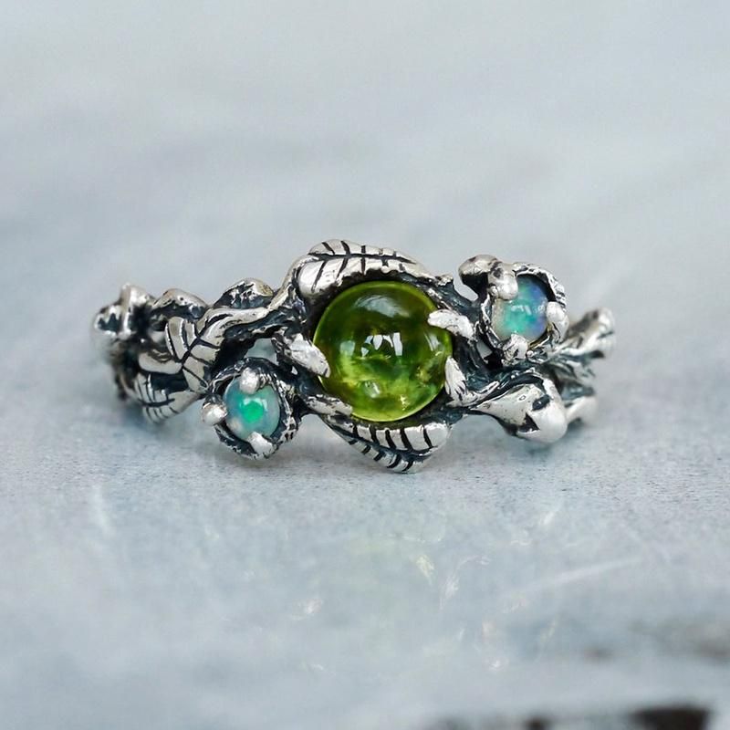 Leaf Wrapped Gemstone Ring Anniversary Gift Ring Party Jewelry