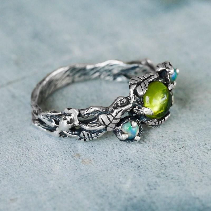 Leaf Wrapped Gemstone Ring Anniversary Gift Ring Party Jewelry