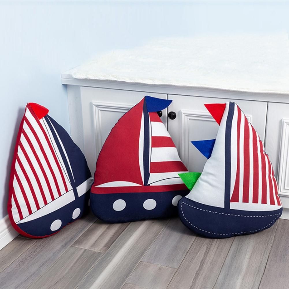 Mediterranean Style Cushion Sailboat Shape Cotton Linen