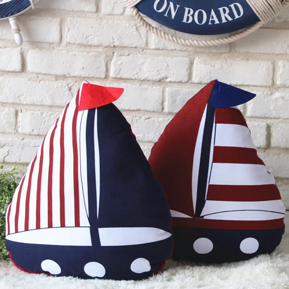 Mediterranean Style Cushion Sailboat Shape Cotton Linen