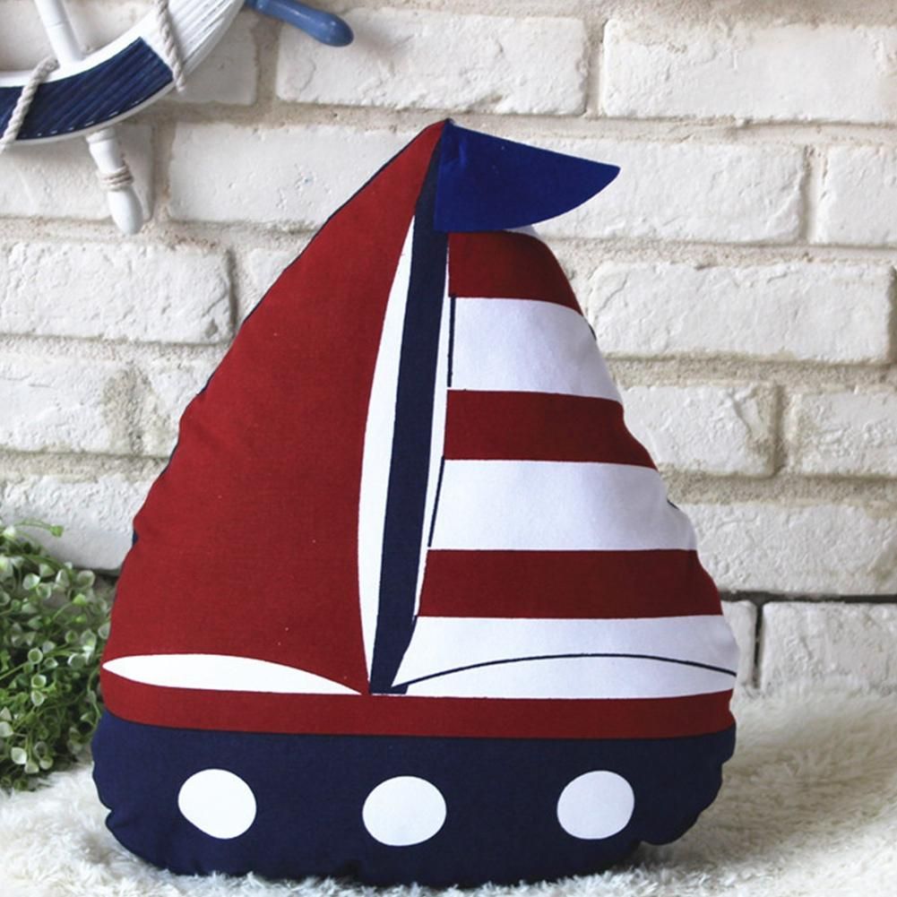 Mediterranean Style Cushion Sailboat Shape Cotton Linen