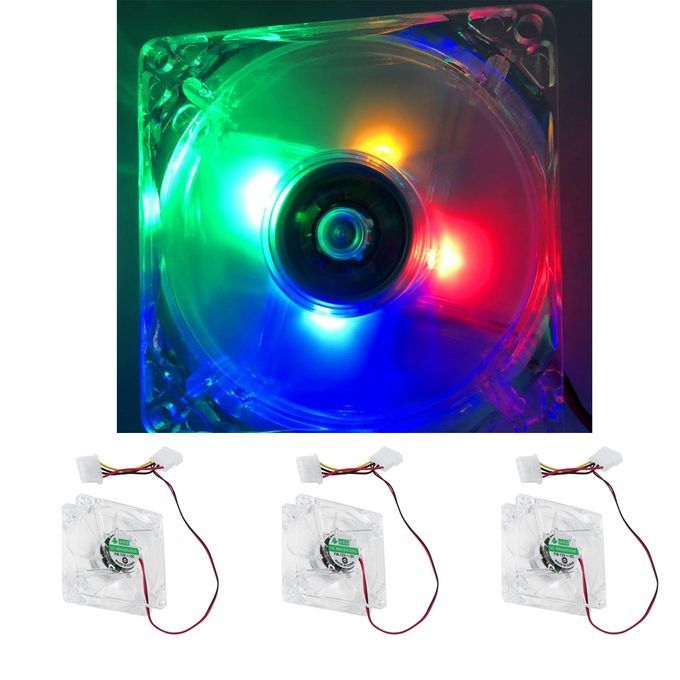 3Pcs Computer 12V DC Fan 4 Multicolor LED 80mm Computer Case Cooler