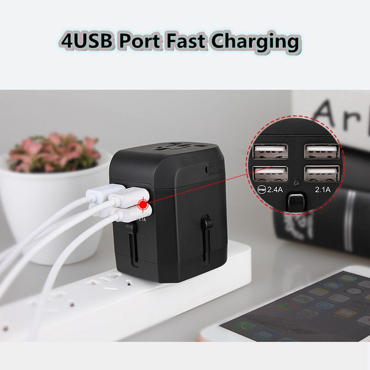 Universal Travel Power Plug Adapter Socket US AU UK To EU Plug Travel Wall Converter With Four USB Charger 5V 2.1A