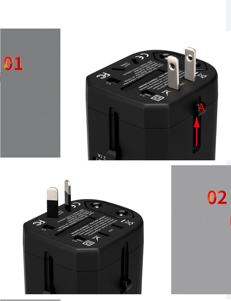 Universal Travel Power Plug Adapter Socket US AU UK To EU Plug Travel Wall Converter With Four USB Charger 5V 2.1A
