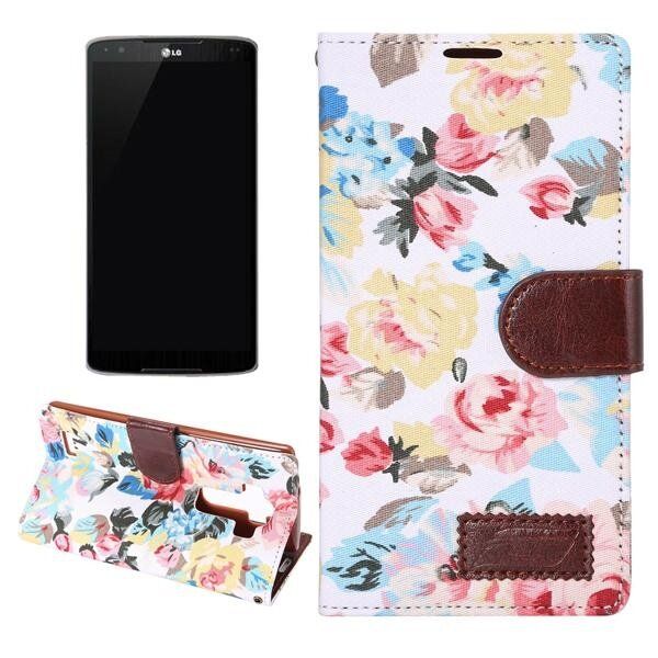 Flower Cloth Leather Wallet Card-slot TPU Flip-open Case For LG G4 White Flowers
