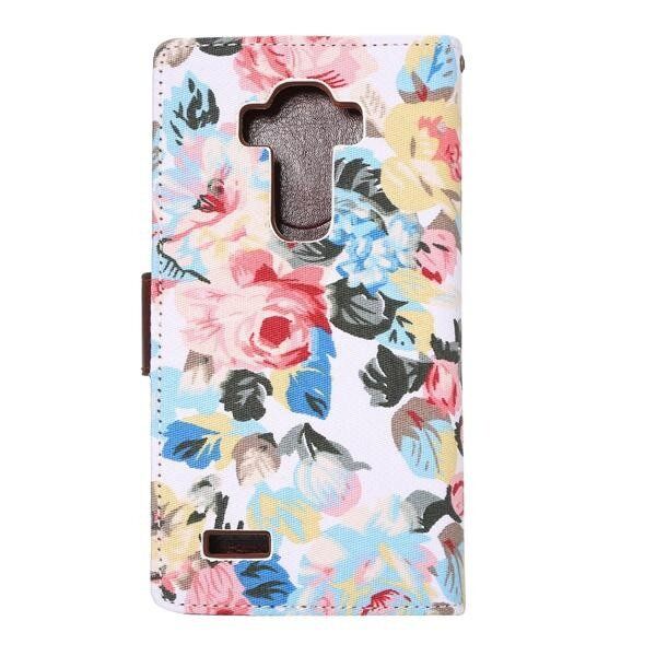 Flower Cloth Leather Wallet Card-slot TPU Flip-open Case For LG G4 White Flowers