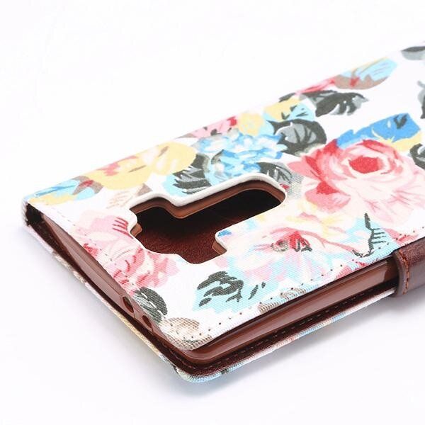 Flower Cloth Leather Wallet Card-slot TPU Flip-open Case For LG G4 White Flowers