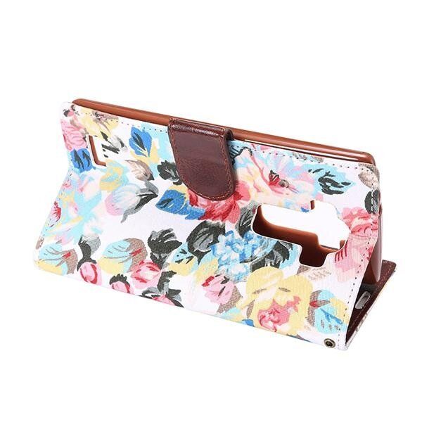 Flower Cloth Leather Wallet Card-slot TPU Flip-open Case For LG G4 White Flowers