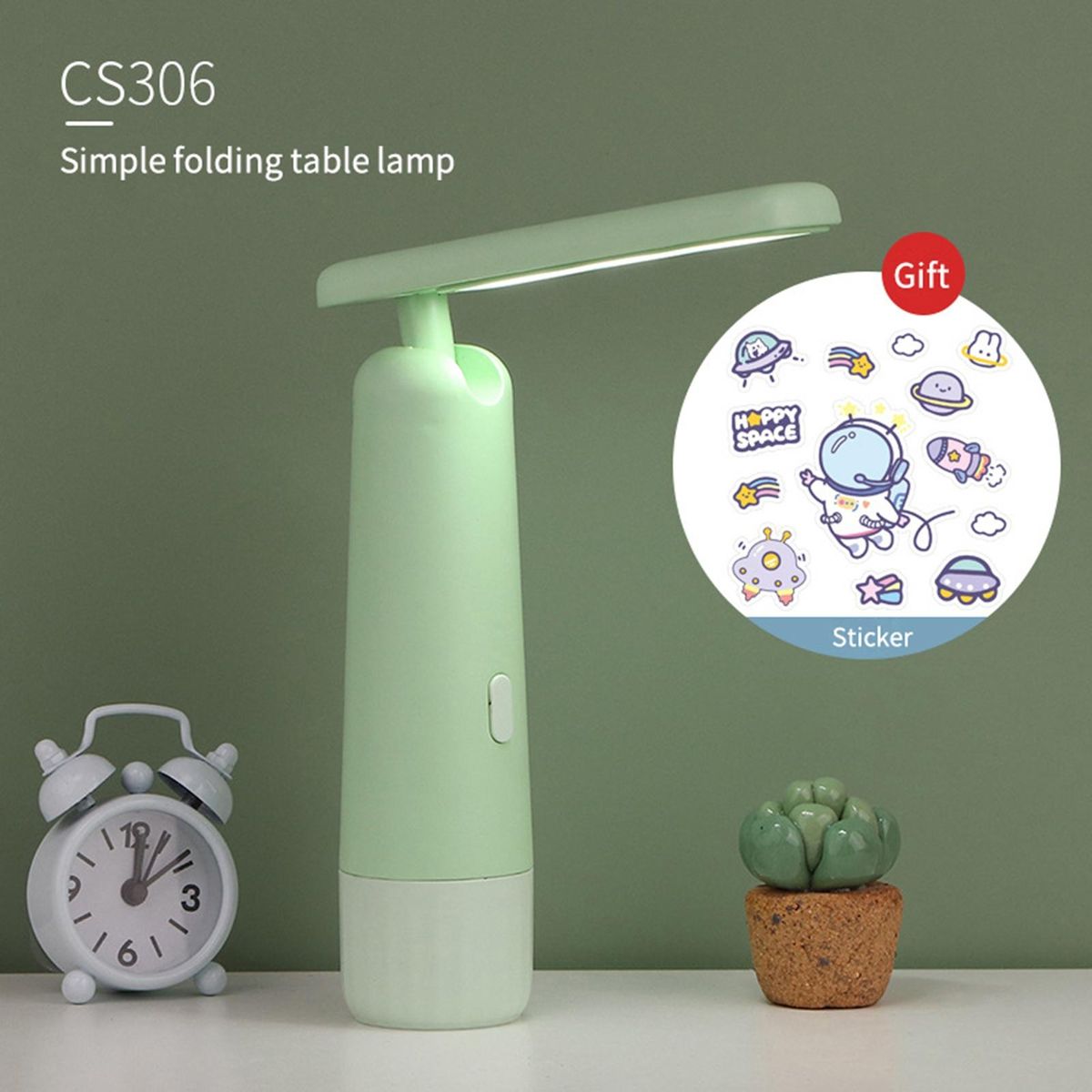 1 Set LED Reading Lamp USB Chargeable Reading Lamp Bedside Light Green