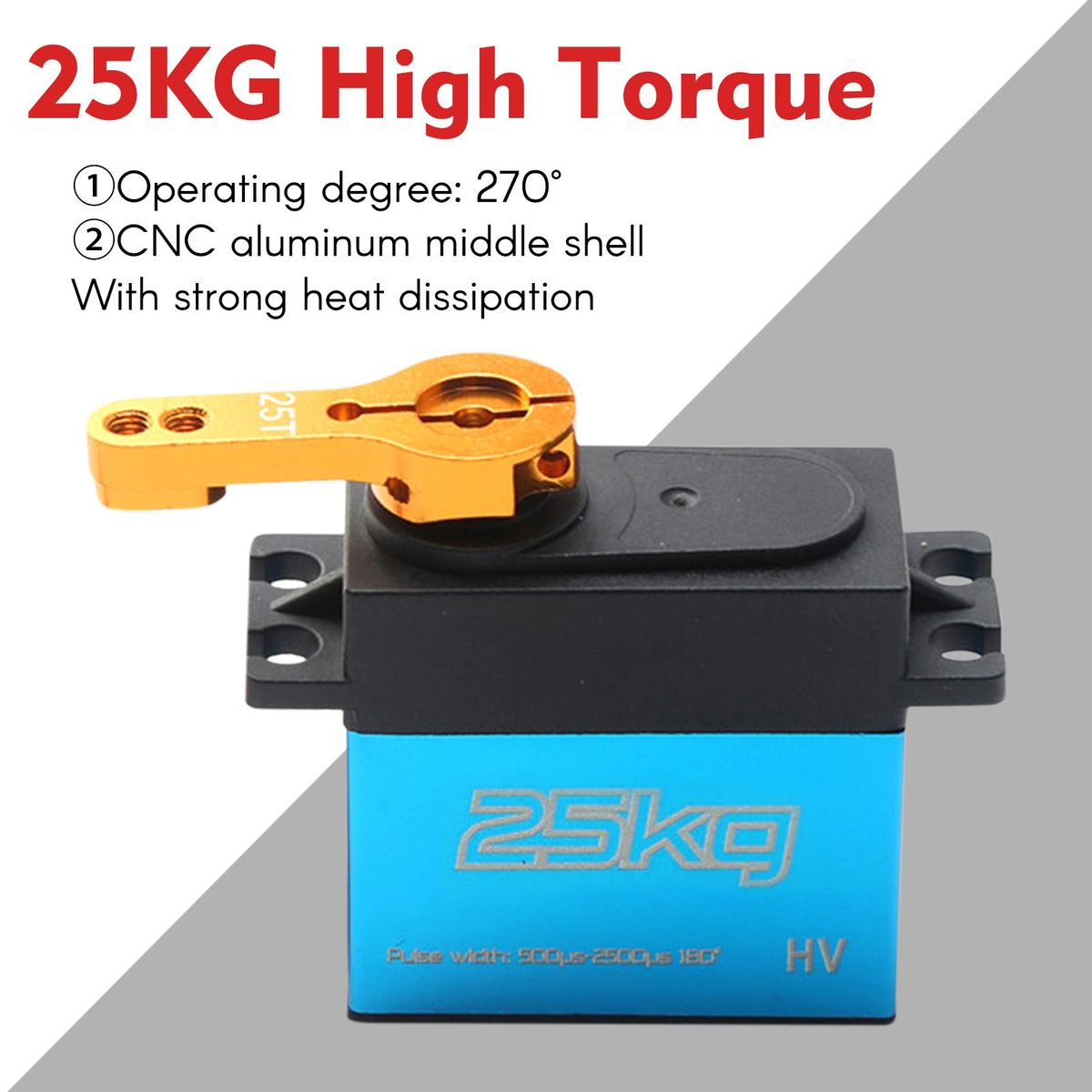 Digital Servo 25kg High Torque 4pcs 270° Stainless Steel Gear Servo for 1/8 1/10 1/12 Scale RC Cars Robot Manipulator with 25T Arm