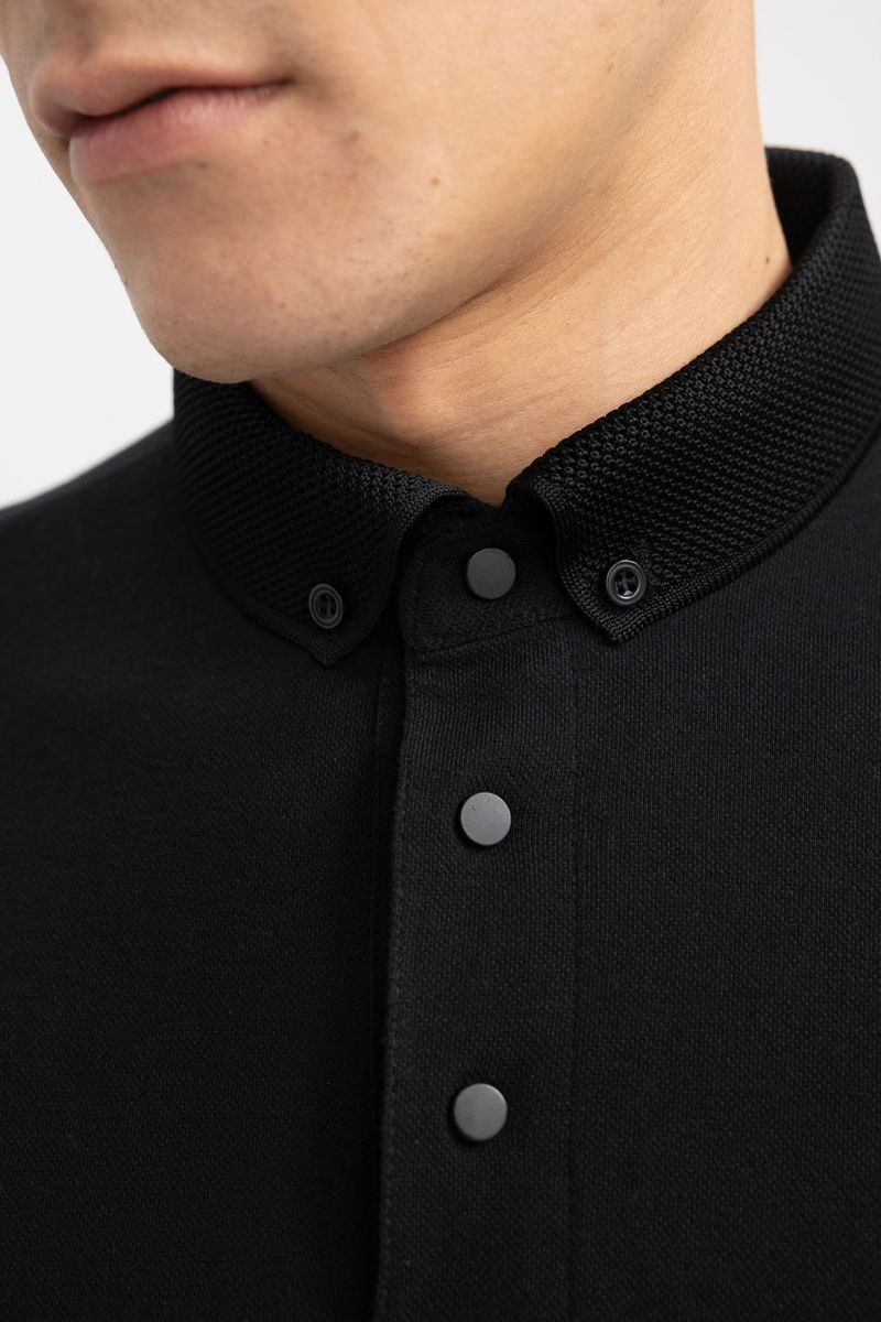 Man Slim Fit Short Sleeve Knitted Polo T-Shirt - Black