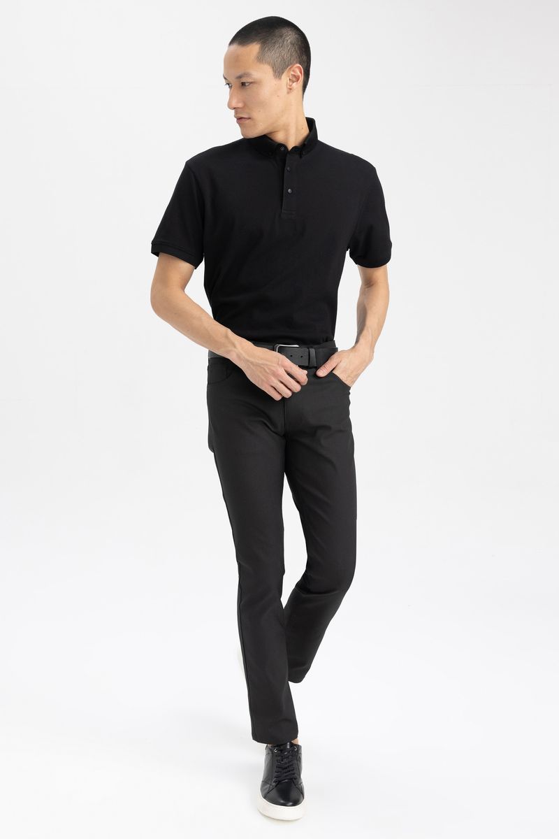Man Slim Fit Short Sleeve Knitted Polo T-Shirt - Black