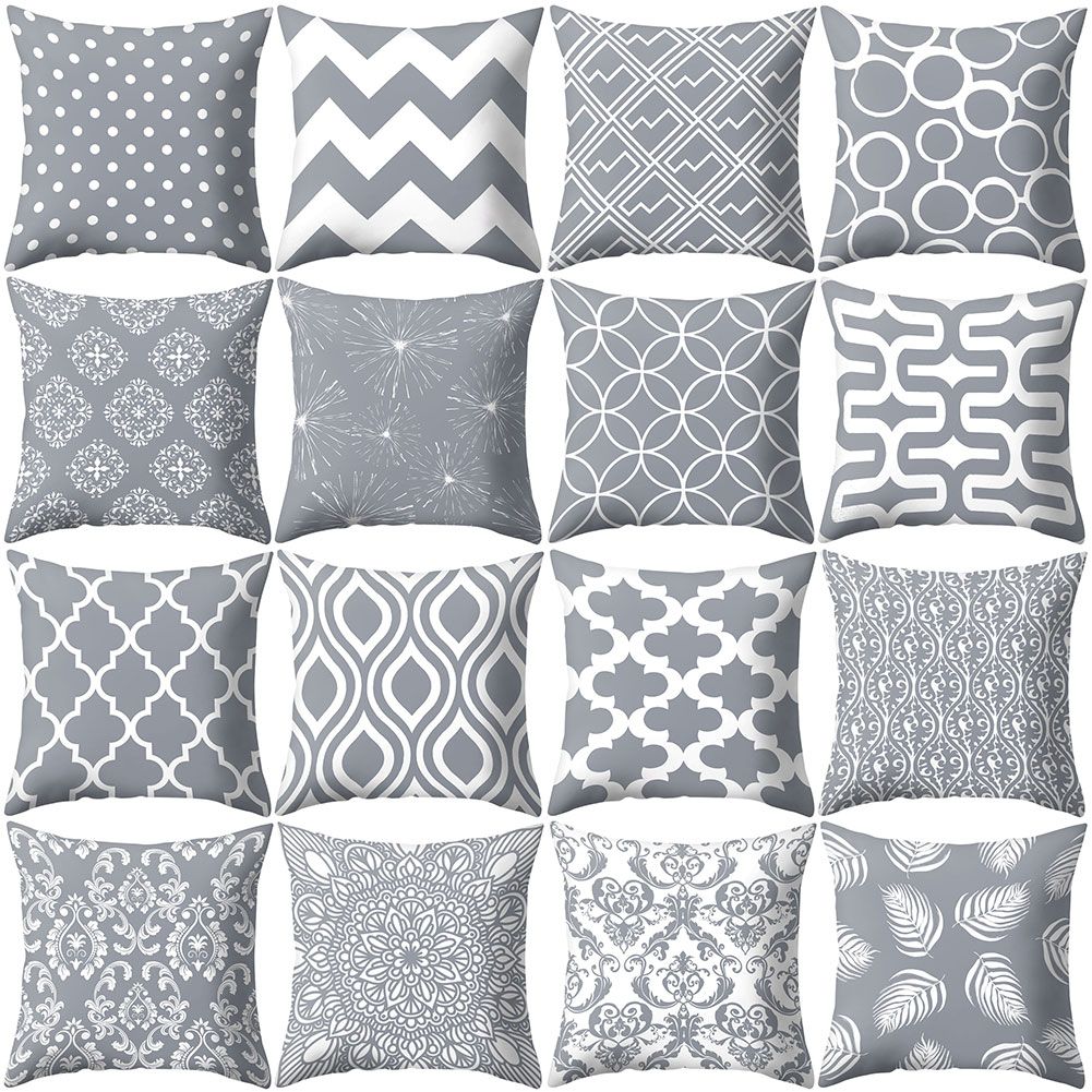 Gray Geometric Square Throw Pillow Protector Case Cushion-2#
