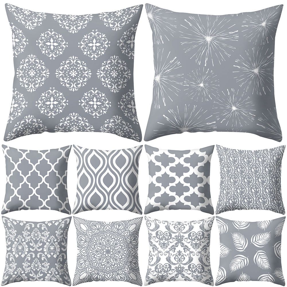 Gray Geometric Square Throw Pillow Protector Case Cushion-2#