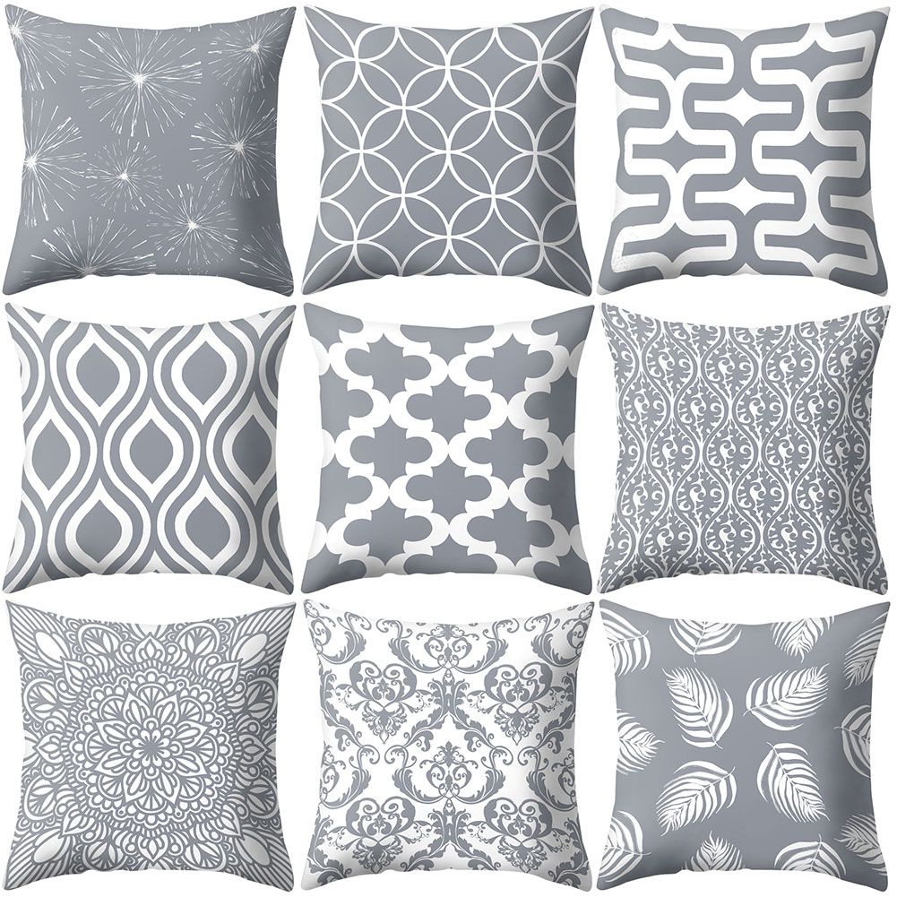 Gray Geometric Square Throw Pillow Protector Case Cushion-2#