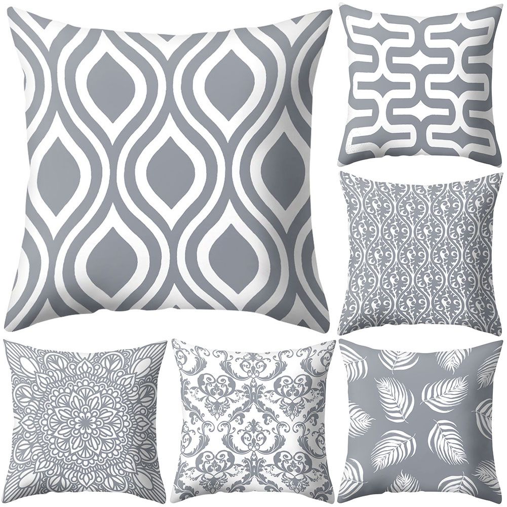 Gray Geometric Square Throw Pillow Protector Case Cushion-2#