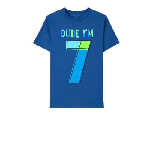Boys Dude I Am 7 -  7th Birthday Number Tshirt - Blue And Orange