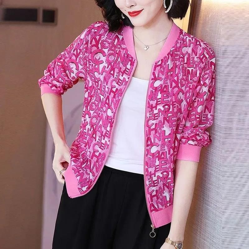 2022 Spring Summer New Women's Chiffon Coat Upscale Baseball Uniform Printing Loose Show Thin Jacket Sun Protection Clothing Ms