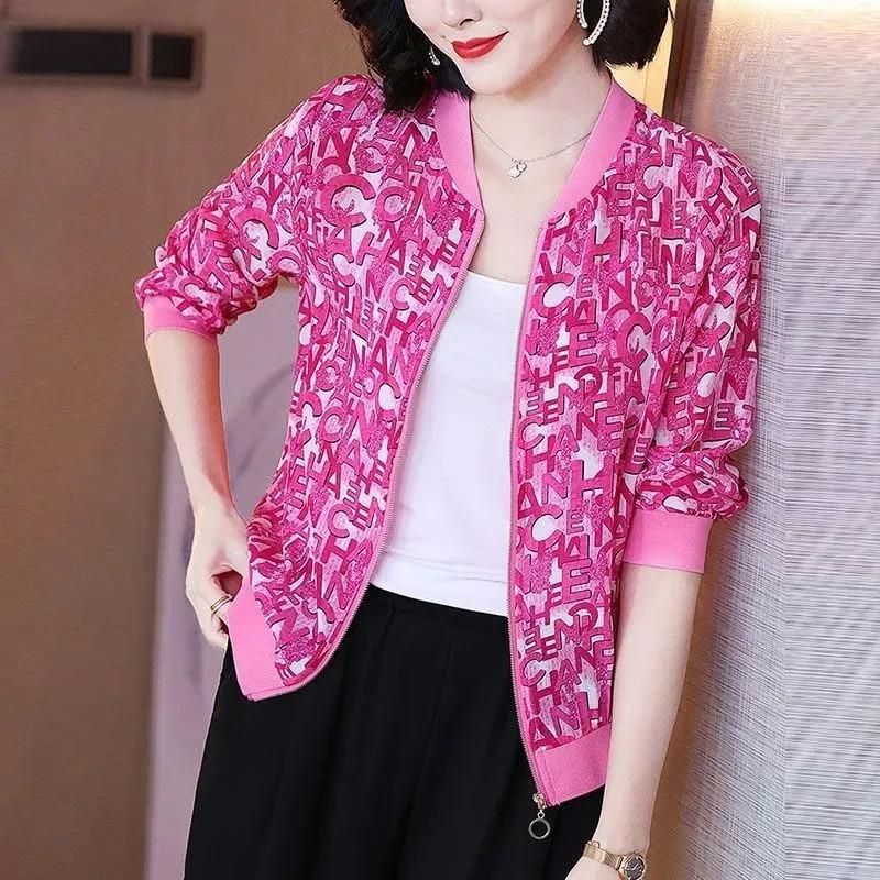 2022 Spring Summer New Women's Chiffon Coat Upscale Baseball Uniform Printing Loose Show Thin Jacket Sun Protection Clothing Ms