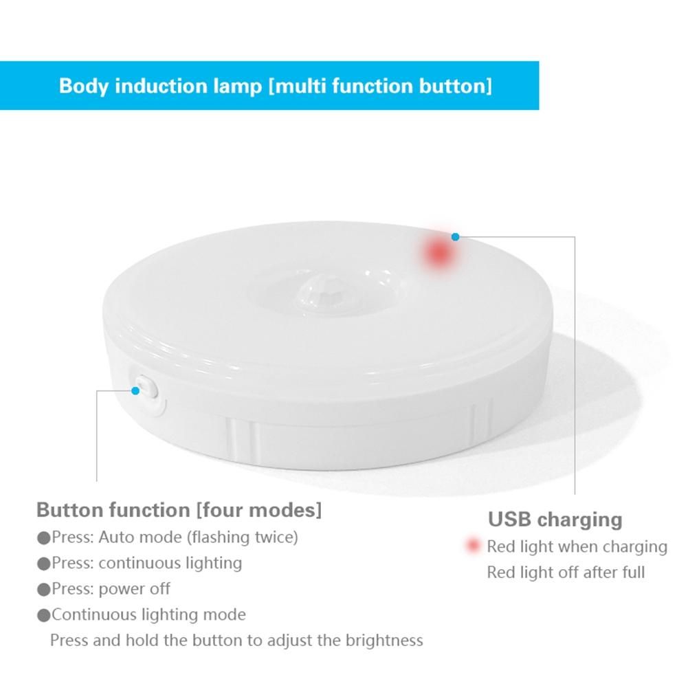PIR Motion Sensor LED Night Light USB Rechargeable Dimmable