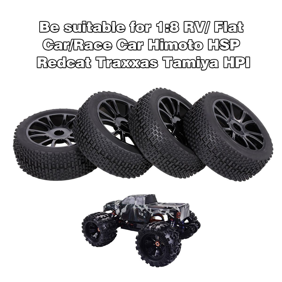 4PCS 1/8 RC Off-Road Rubber Tires For RV/ Flat Car/ Race Car