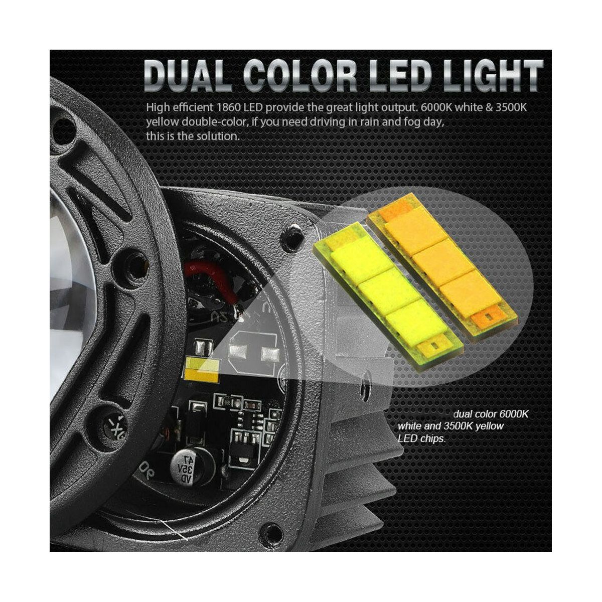 30W Yellow White Colour 12V LED Square Spotlight 3inch Front Bar Fog Light Suitable for Motorbikes Beach Bikes Off-Road