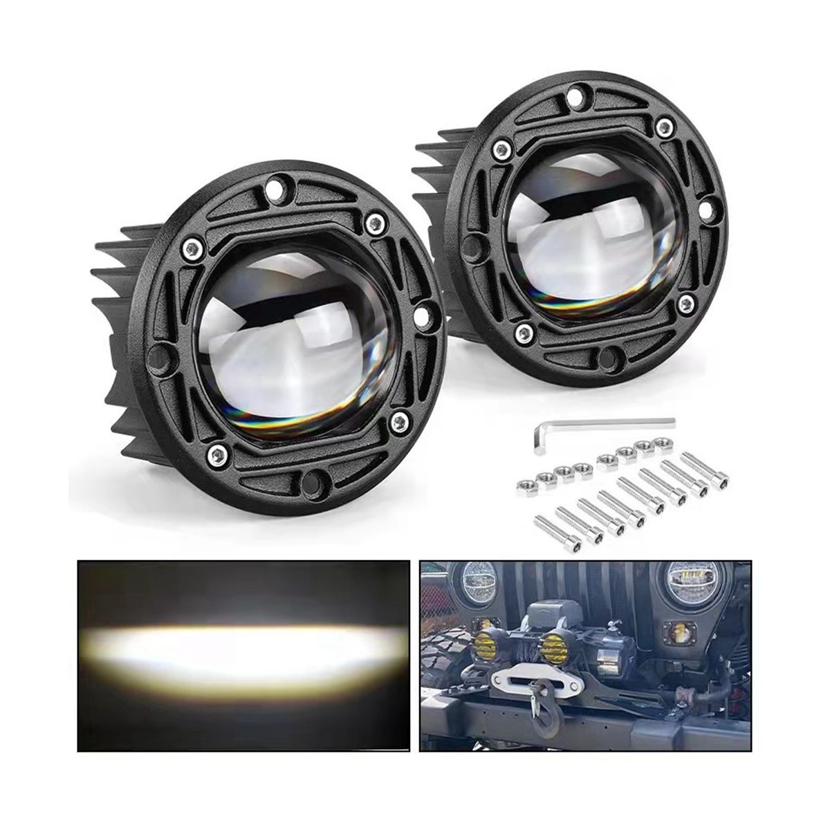 30W Yellow White Colour 12V LED Square Spotlight 3inch Front Bar Fog Light Suitable for Motorbikes Beach Bikes Off-Road