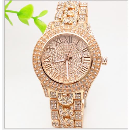 Women's Exotic Studded Rhinestone Wrist Watch - Rose Gold