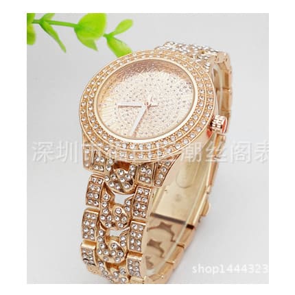 Women's Exotic Studded Rhinestone Wrist Watch - Rose Gold
