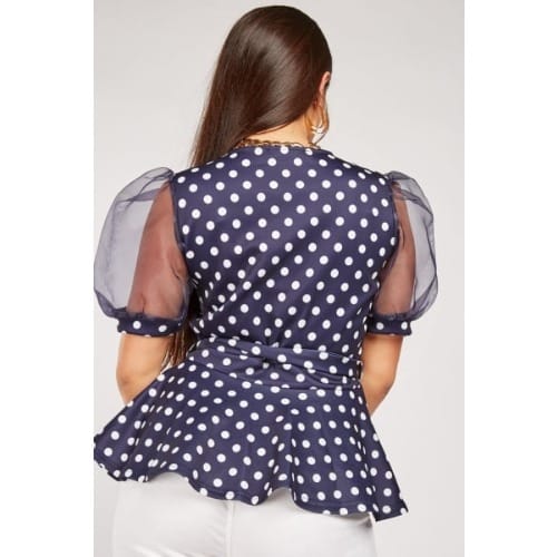 Organza Blue/ White Sleeve Polka Dot Top