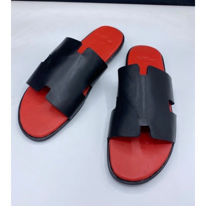 Men’s Leather Slippers -  Black